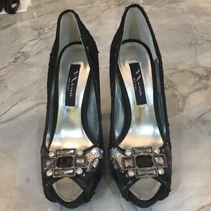 Nina NYC sequin/bejeweled holiday party heel.